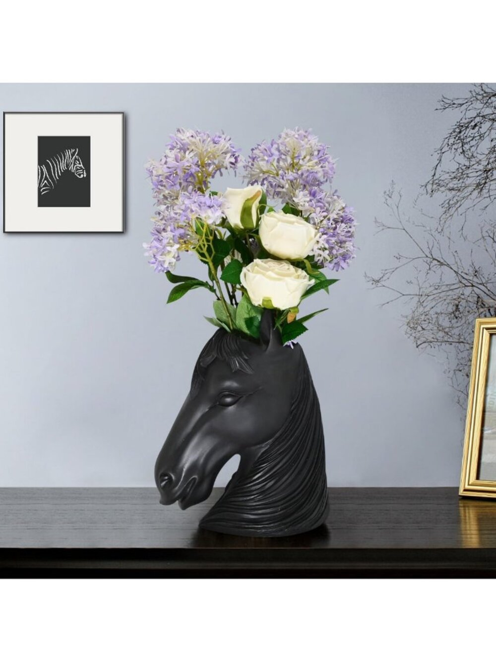 Elegant Black Horse Head Vase - Unique Home Decor, Art Sculpture, Table
